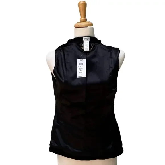 Y2K Cache Vest NWT Sz 6 Black Silk Ruffle V Neck Whimsigoth Dark Romantic 90s - Picture 9 of 11